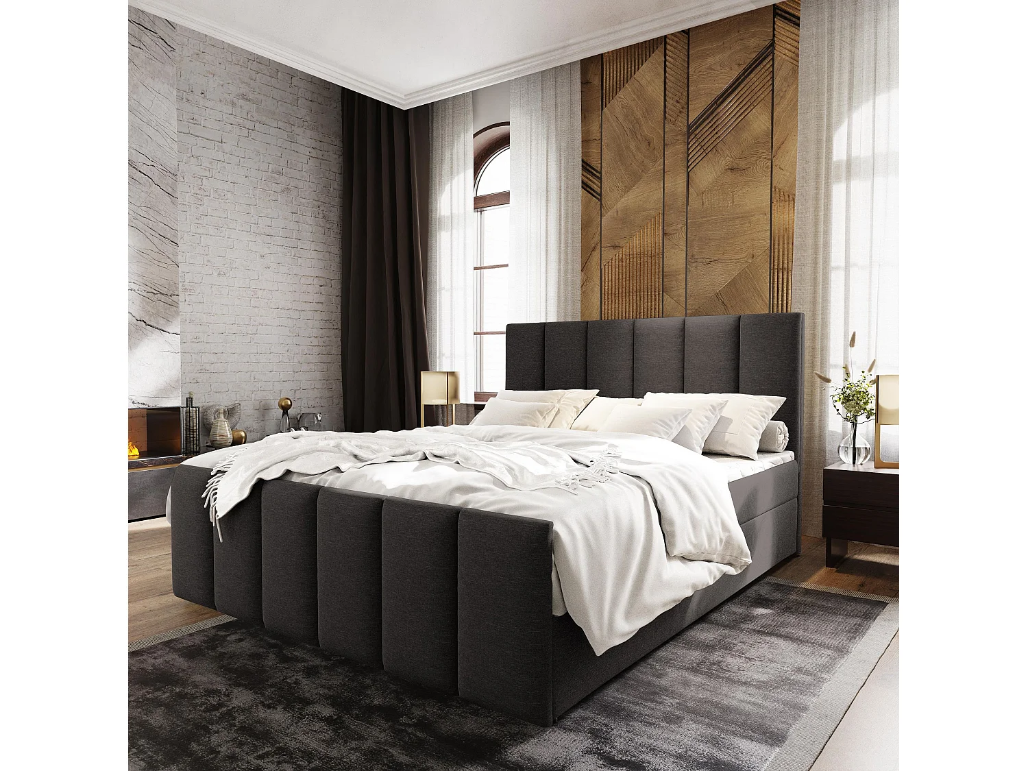 Boxspringbed LAGO 180x200 cm Set met hoofdbord, bedbodem en matras, Grijs