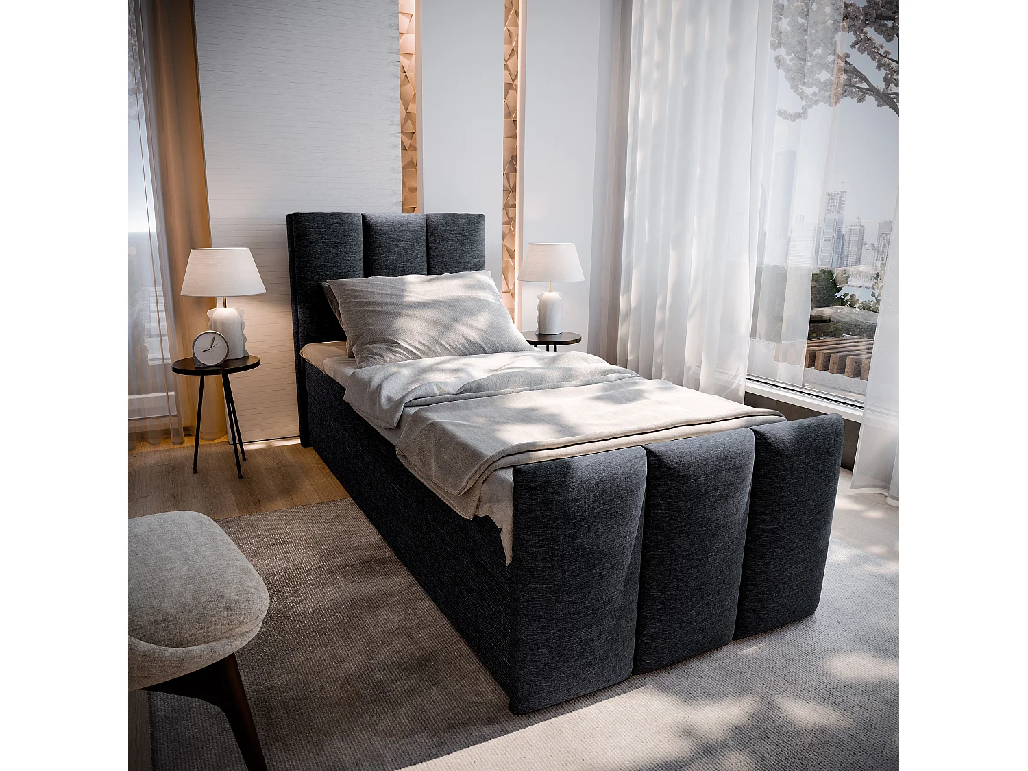 Boxspringbed LAGO 80x200 cm Set met hoofdbord, bedbodem en matras, Zwart