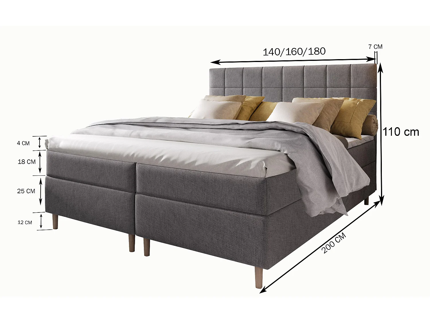Boxspringbed IBIZA 160x200 cm Set met hoofdbord, bedbodem en matras, Zwart