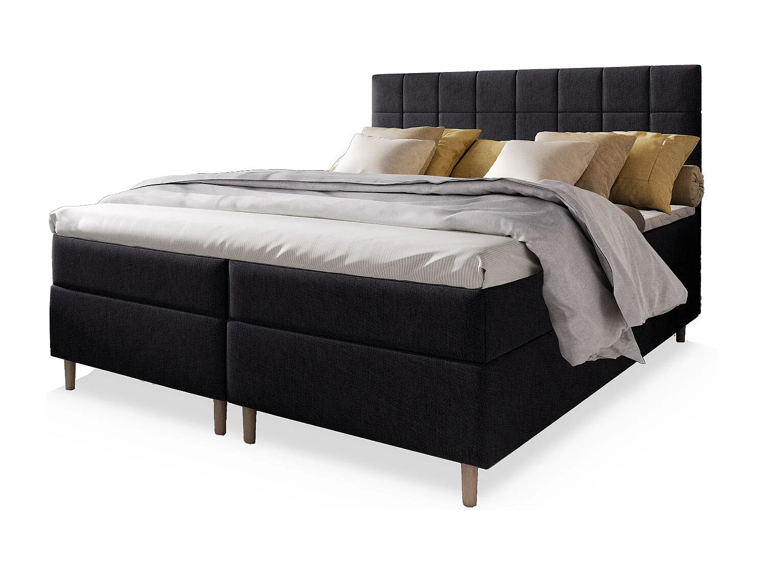 Boxspringbed IBIZA 140x200 cm Set met hoofdbord, bedbodem en matras, Zwart