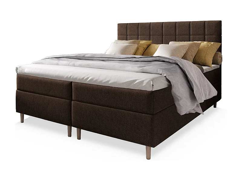 Boxspringbed IBIZA 140x200 cm Set met hoofdbord, bedbodem en matras, Bruin