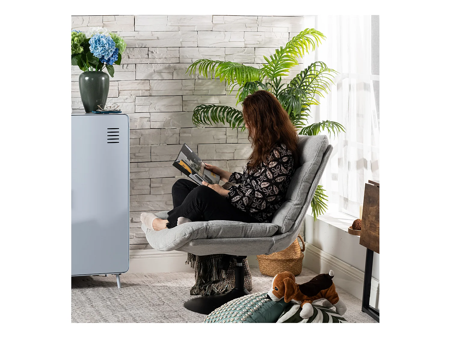 Chaise de bureau pivotant hauteur réglable sans accoudoirs en chenille,LAMBERYOFFICE