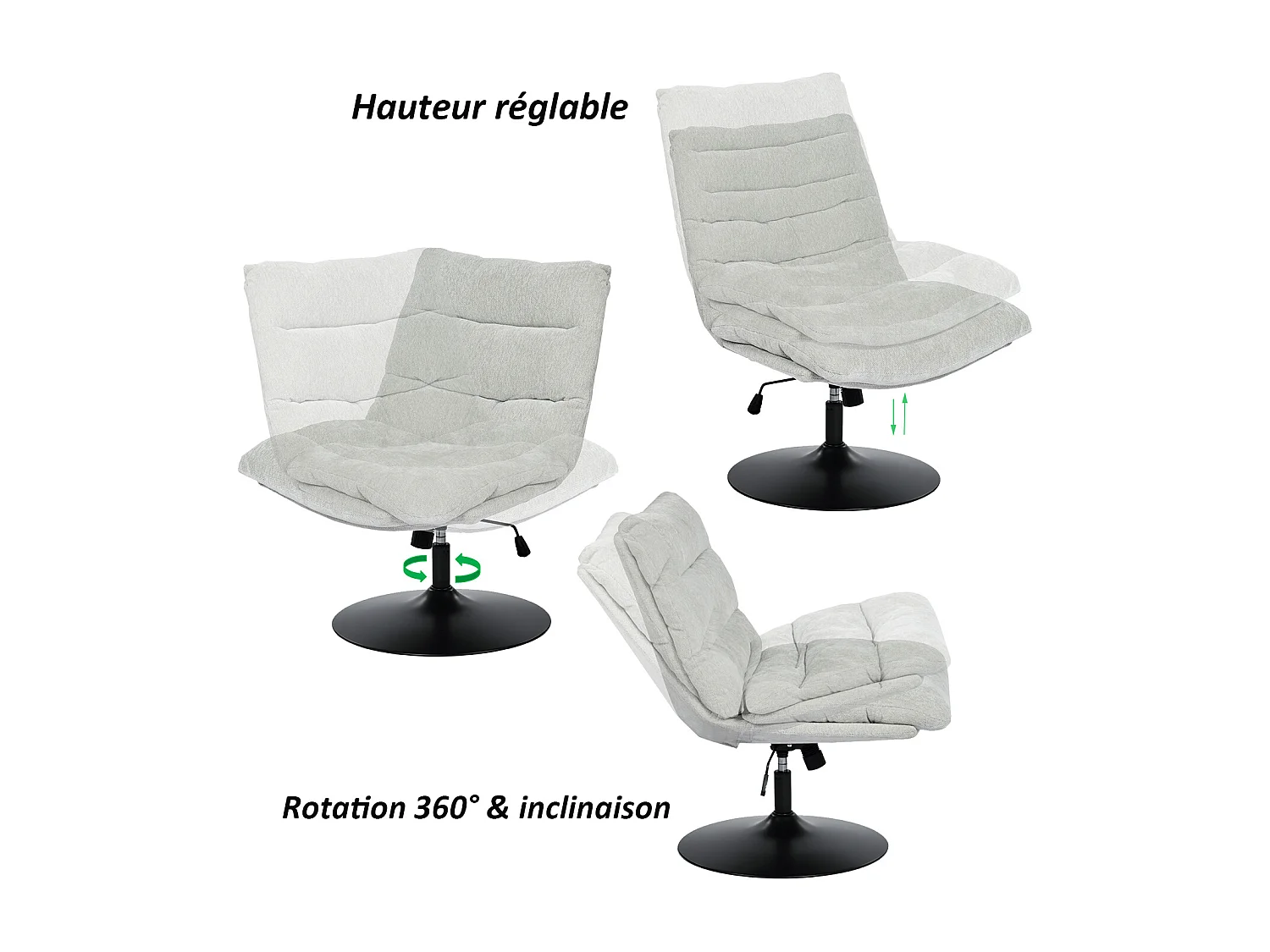 Chaise de bureau pivotant hauteur réglable sans accoudoirs en chenille,LAMBERYOFFICE