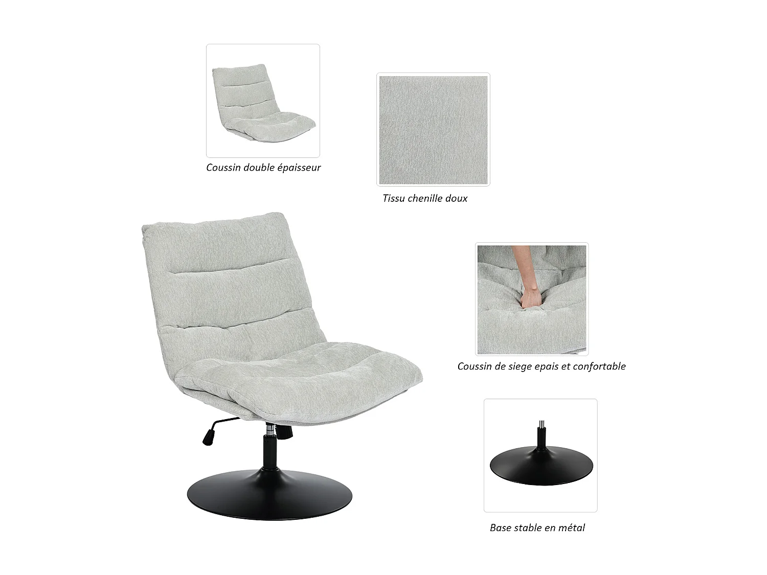 Chaise de bureau pivotant hauteur réglable sans accoudoirs en chenille,LAMBERYOFFICE