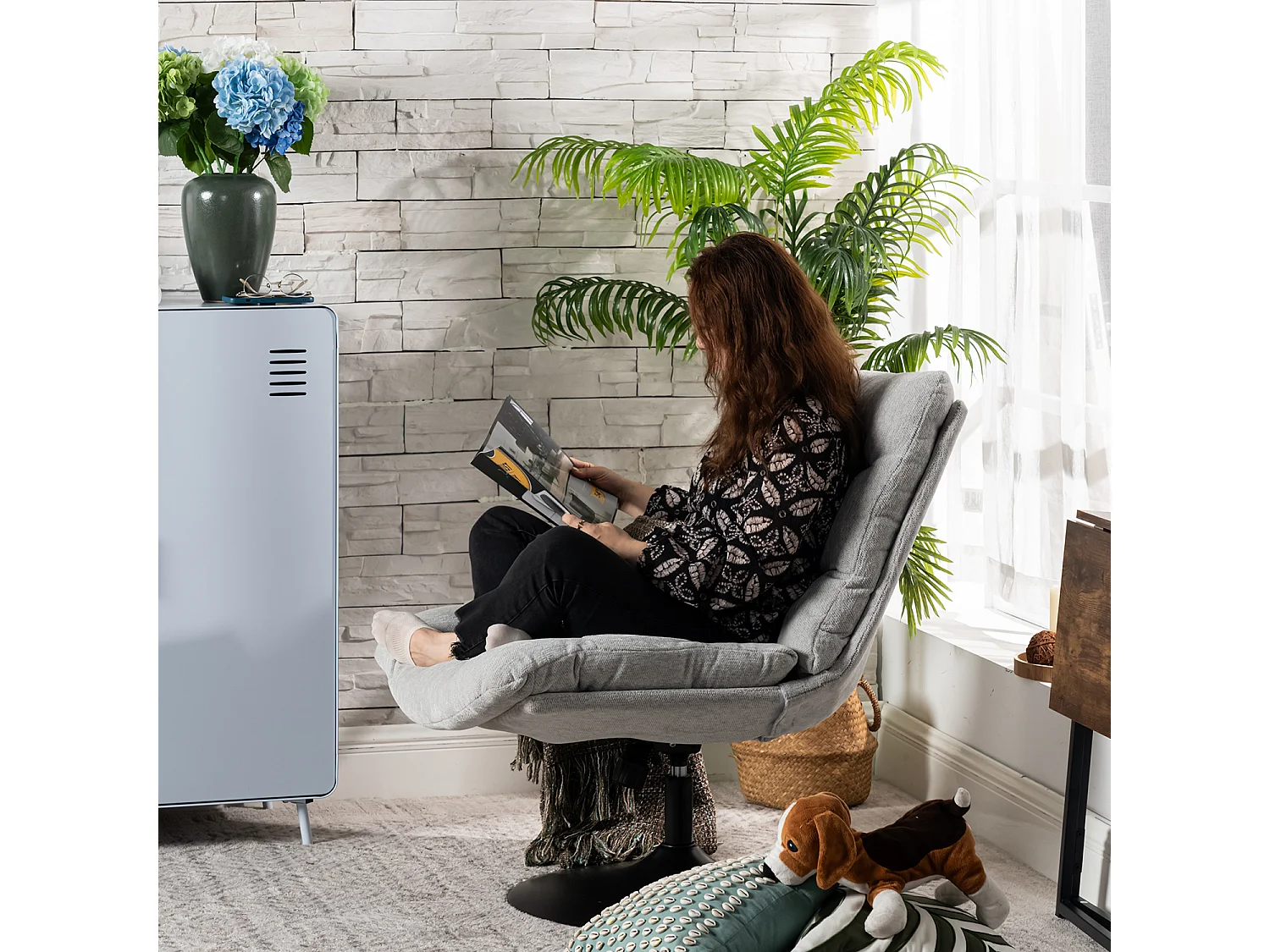 Chaise de bureau pivotant hauteur réglable sans accoudoirs en chenille,LAMBERYOFFICE