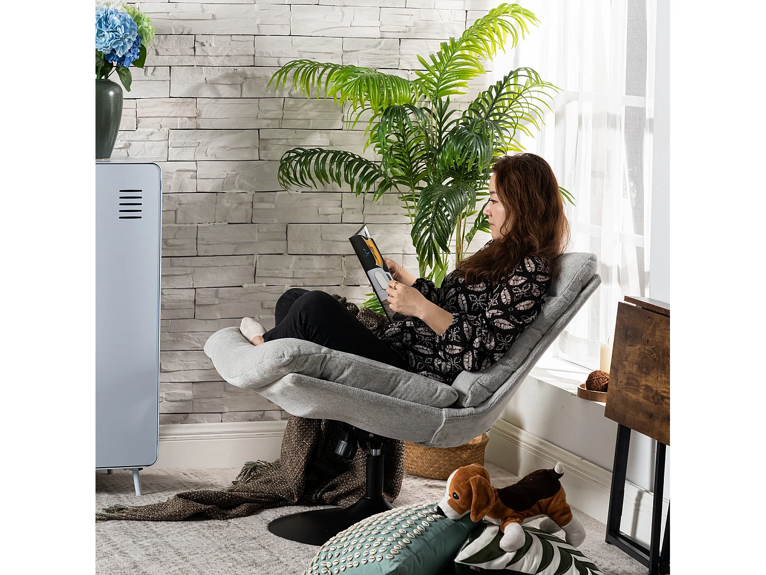 Chaise de bureau pivotant hauteur réglable sans accoudoirs en chenille,LAMBERYOFFICE