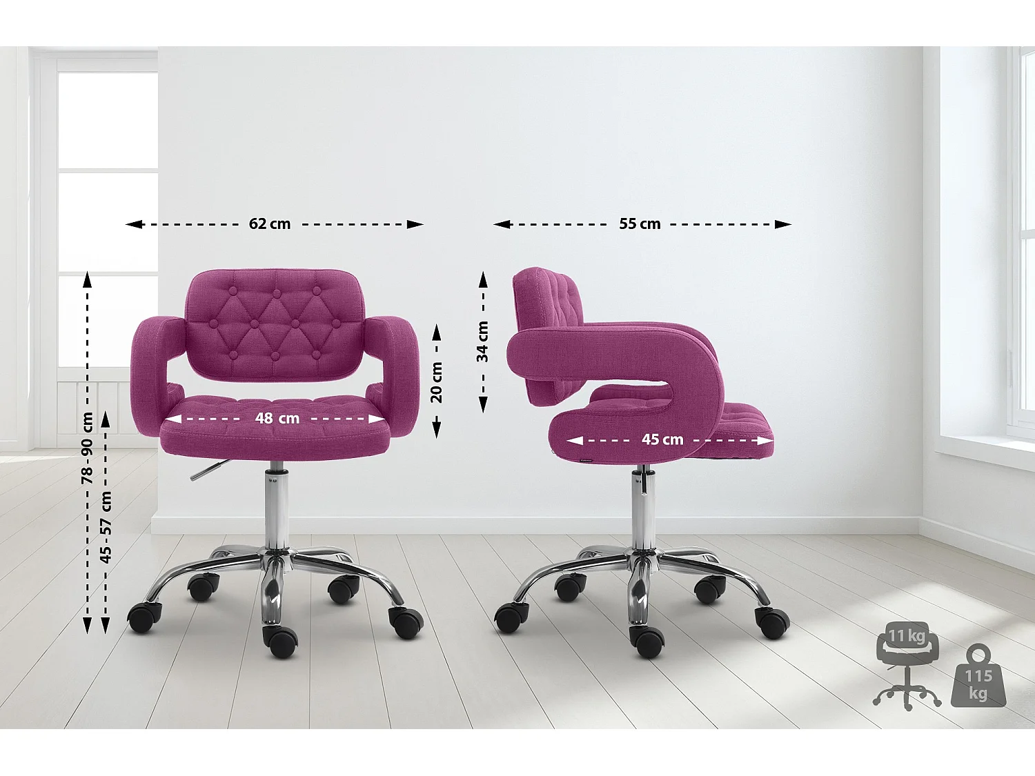 Bürostuhl - Stoff & Metall in Chromoptik - lila - Dublin