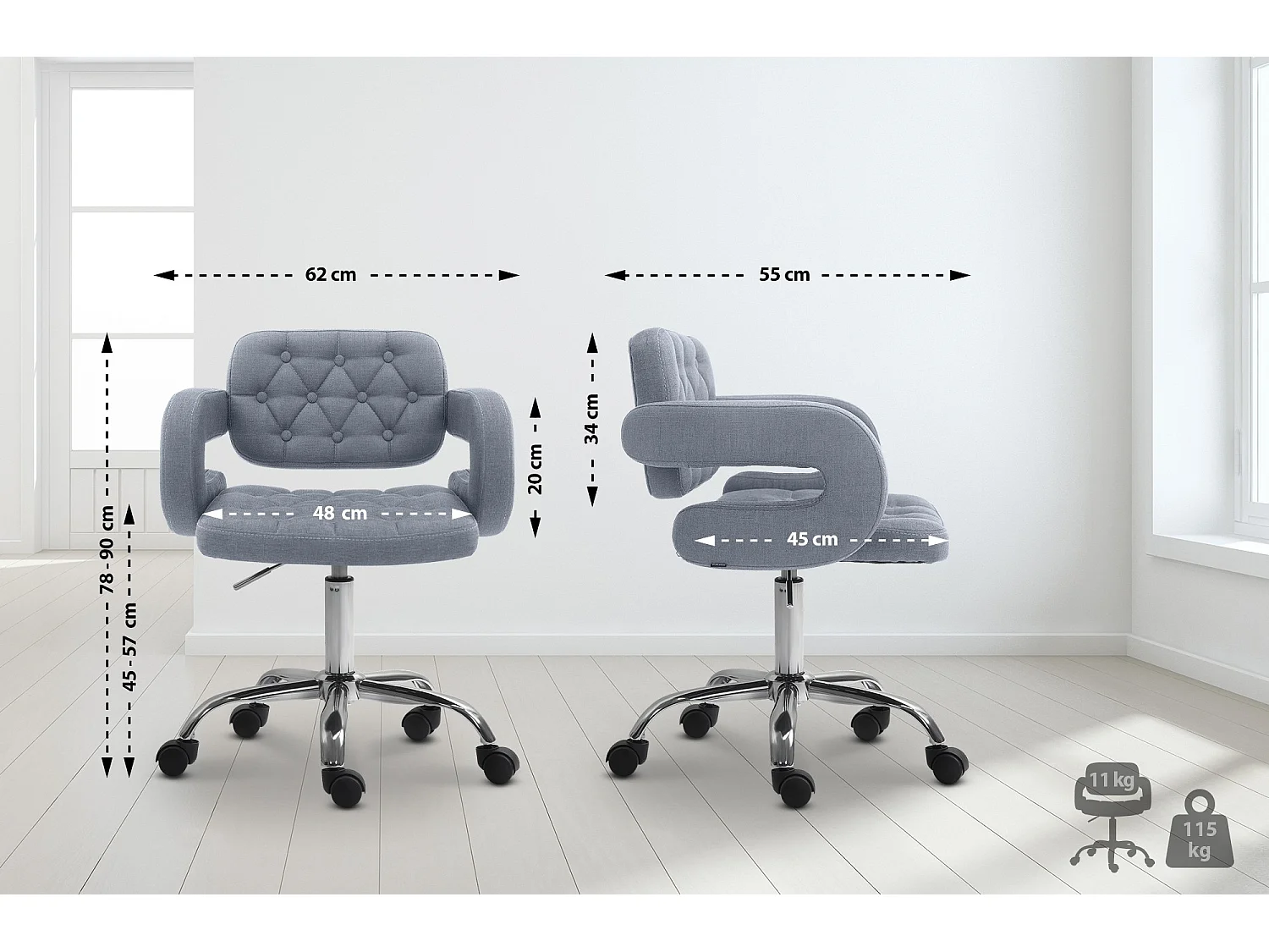 Bürostuhl - Stoff & Metall in Chromoptik - blau - Dublin