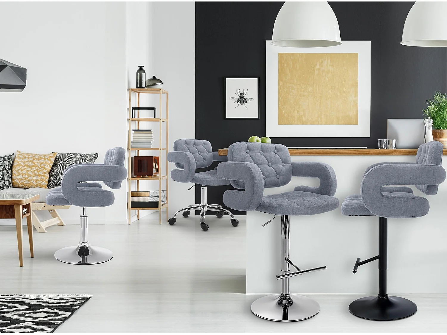 Bürostuhl - Stoff & Metall in Chromoptik - blau - Dublin