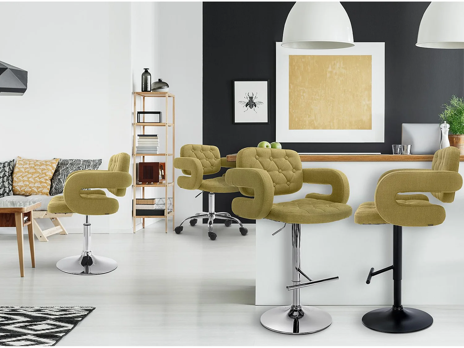 Bürostuhl - Stoff & Metall in Chromoptik - grün - Dublin