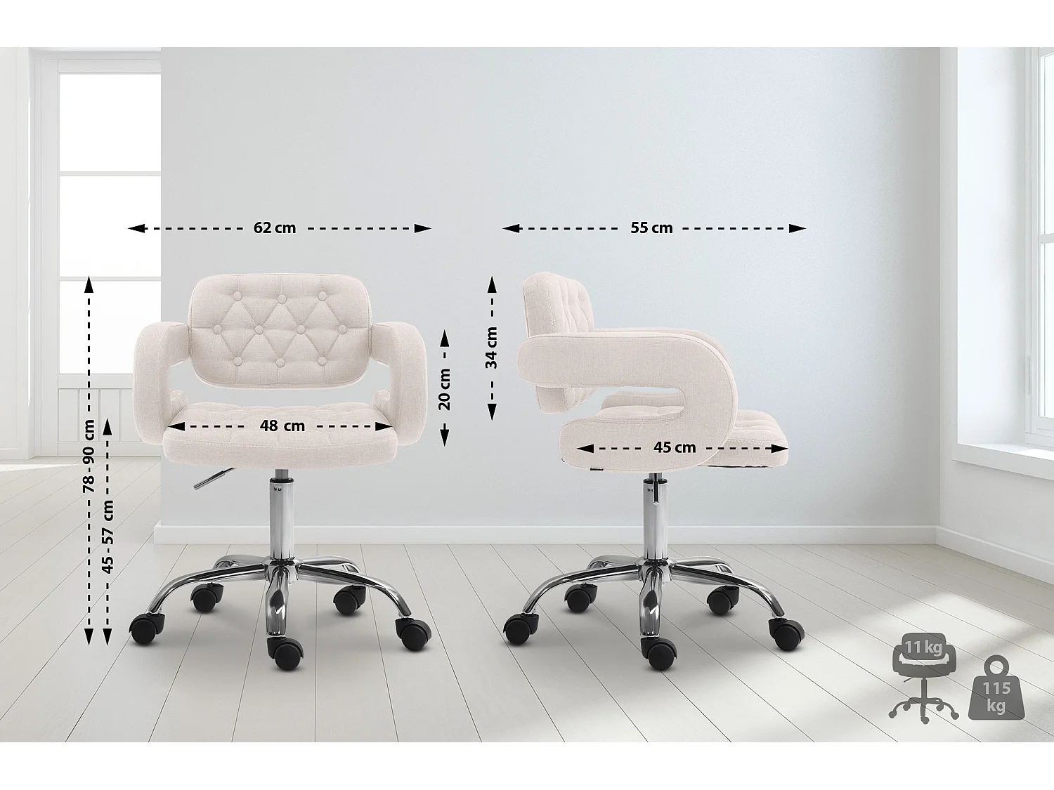 Bürostuhl - Stoff & Metall in Chromoptik - creme - Dublin