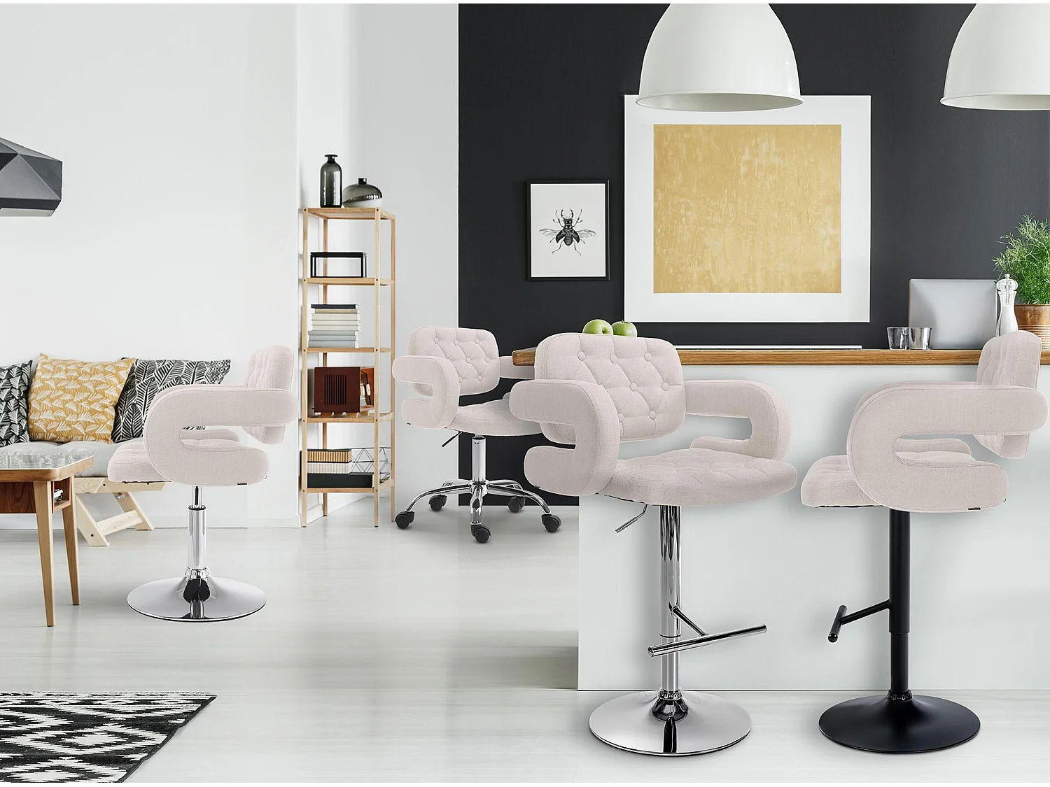 Bürostuhl - Stoff & Metall in Chromoptik - creme - Dublin