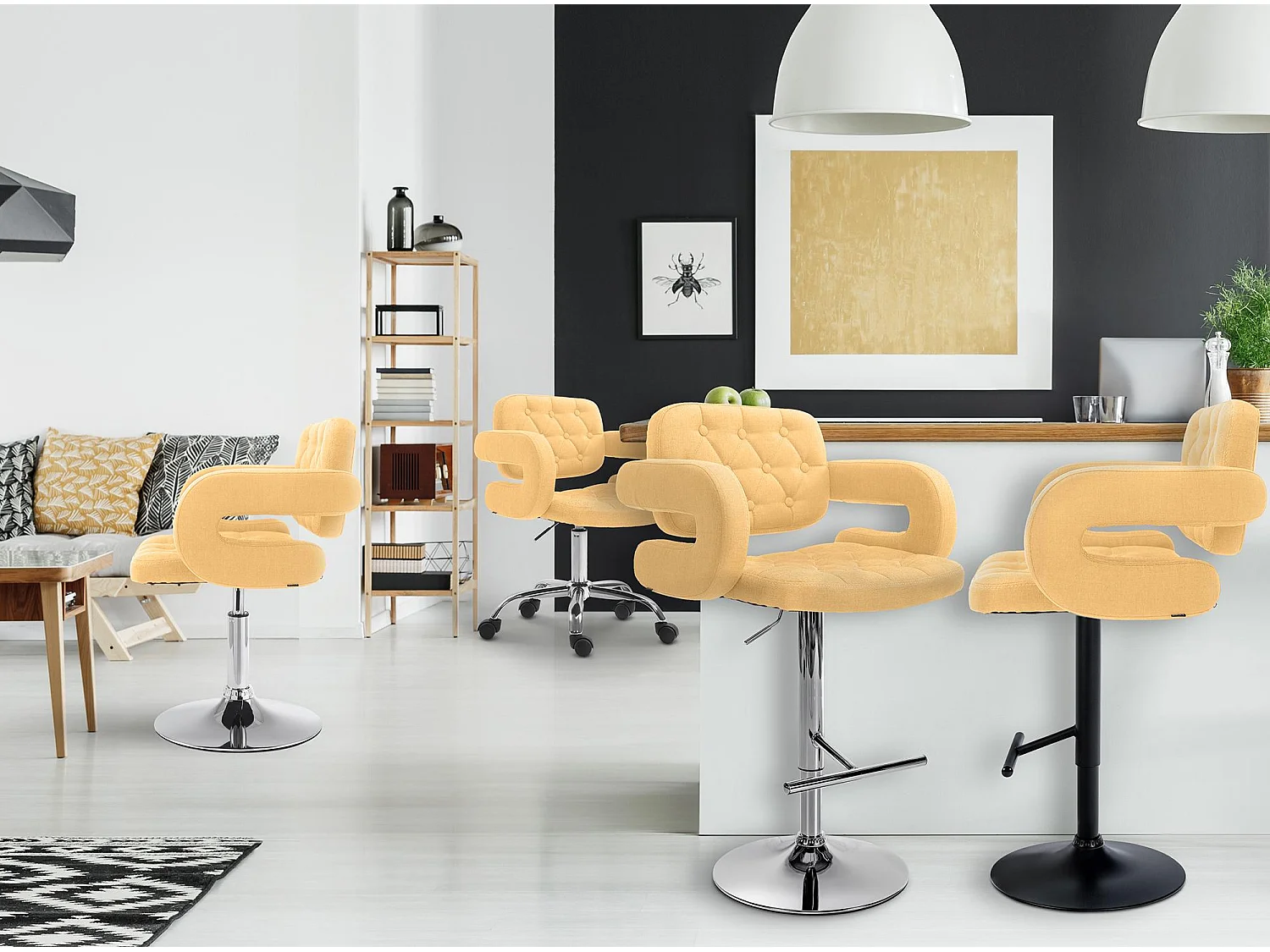 Bürostuhl - Stoff & Metall in Chromoptik - gelb - Dublin