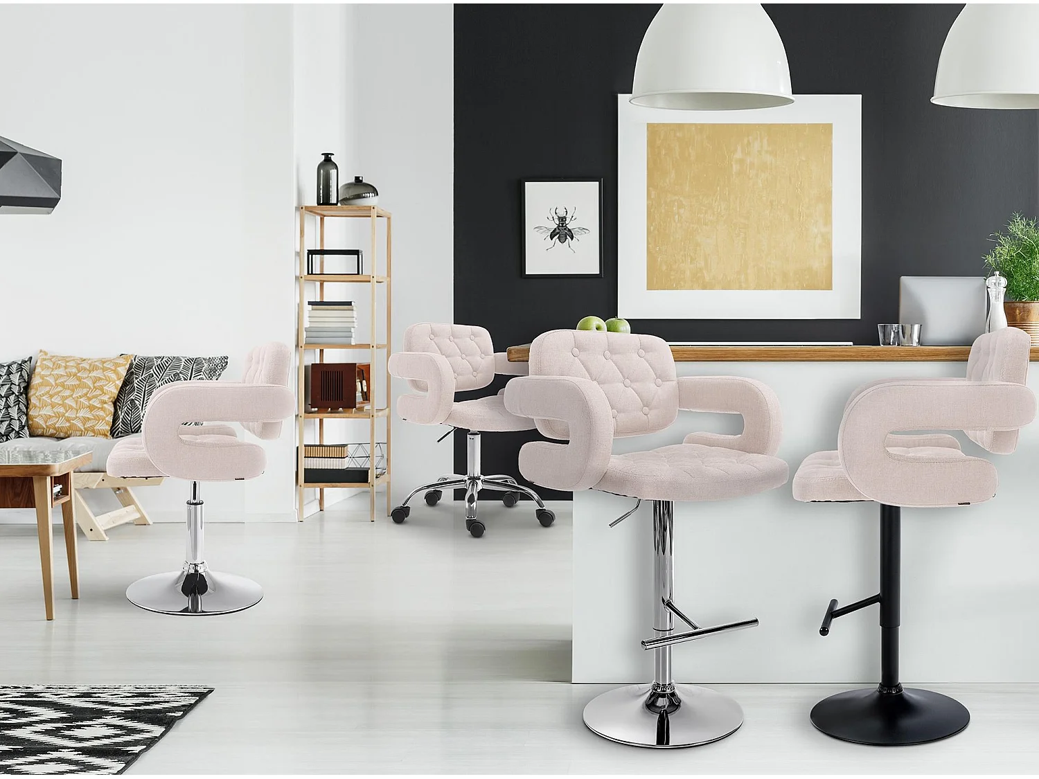 Chaise de bureau - Tissu & Métal chromé - Beige - Dublin