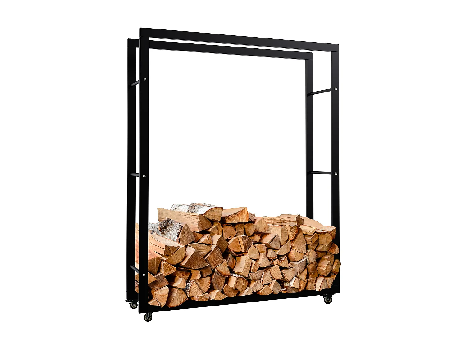 Etagère bois de cheminée - Métal - 25x100x125 cm - Noir - Keri