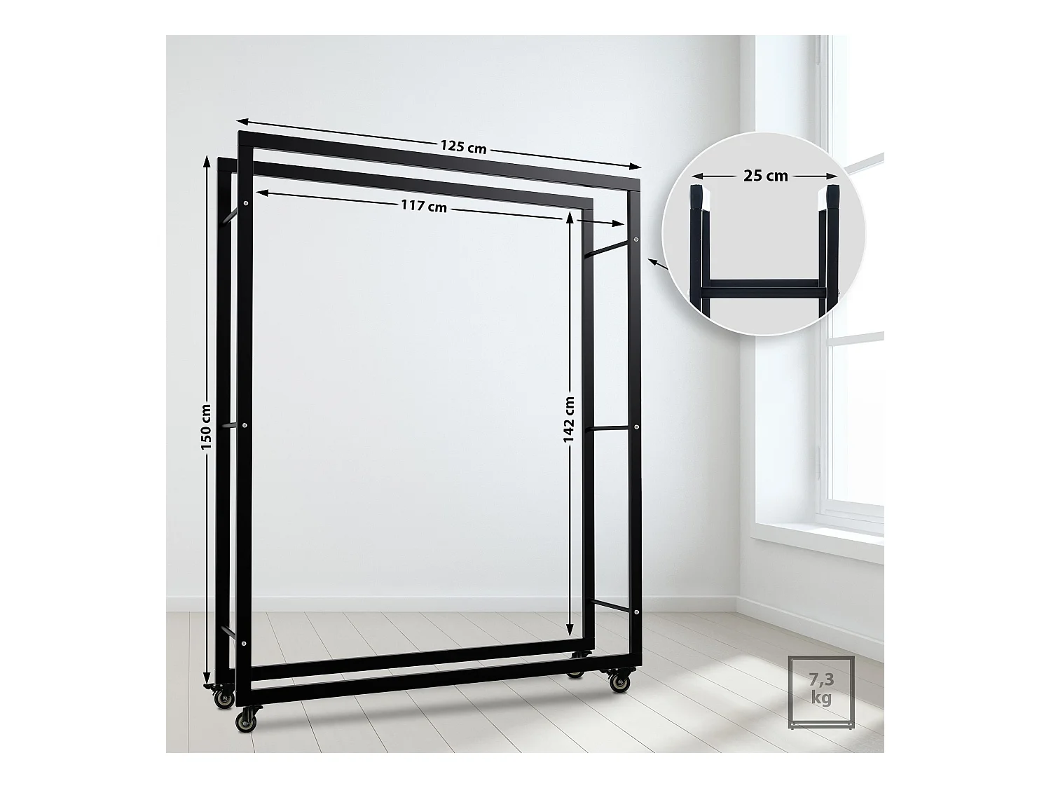 Etagère bois de cheminée - Métal - 25x125x150 cm - Noir - Keri