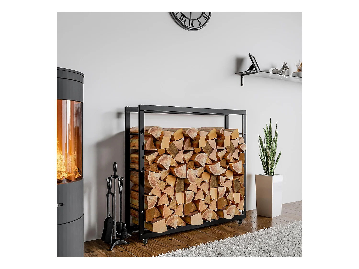 Etagère bois de cheminée - Métal - 25x125x150 cm - Noir - Keri