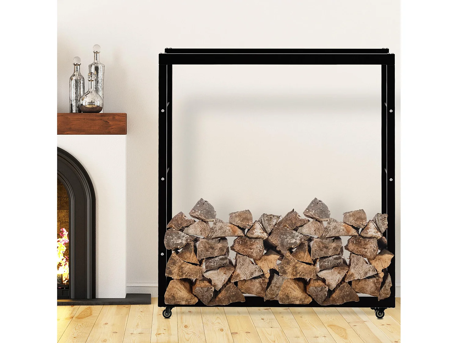 Etagère bois de cheminée - Métal - 25x125x150 cm - Noir - Keri