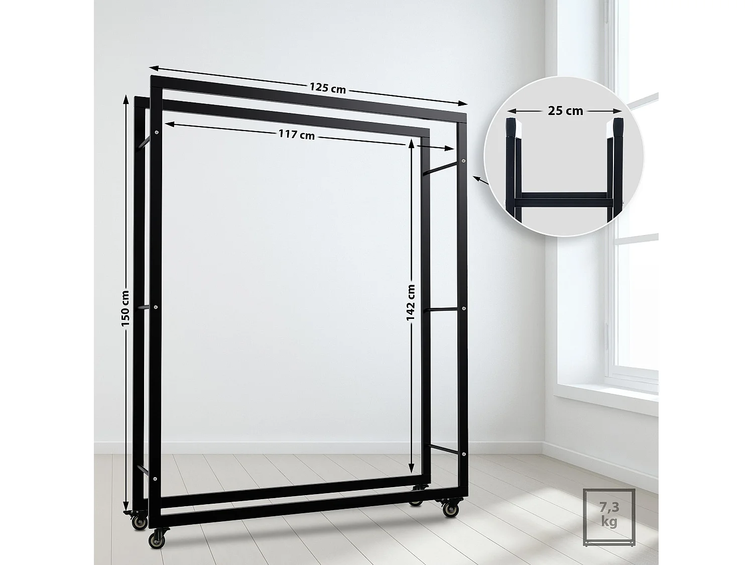 Etagère bois de cheminée - Métal - 25x125x150 cm - Noir - Keri