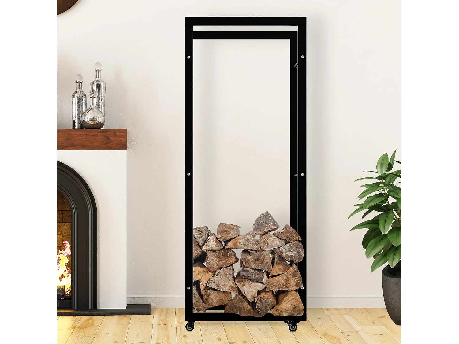 Etagère bois de cheminée - Métal - 25x60x150 cm - Noir - Keri