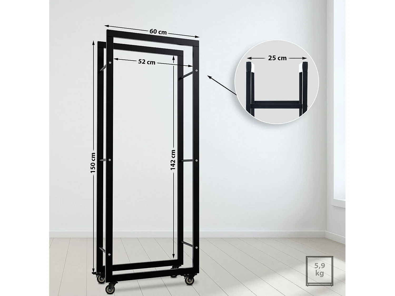 Etagère bois de cheminée - Métal - 25x60x150 cm - Noir - Keri