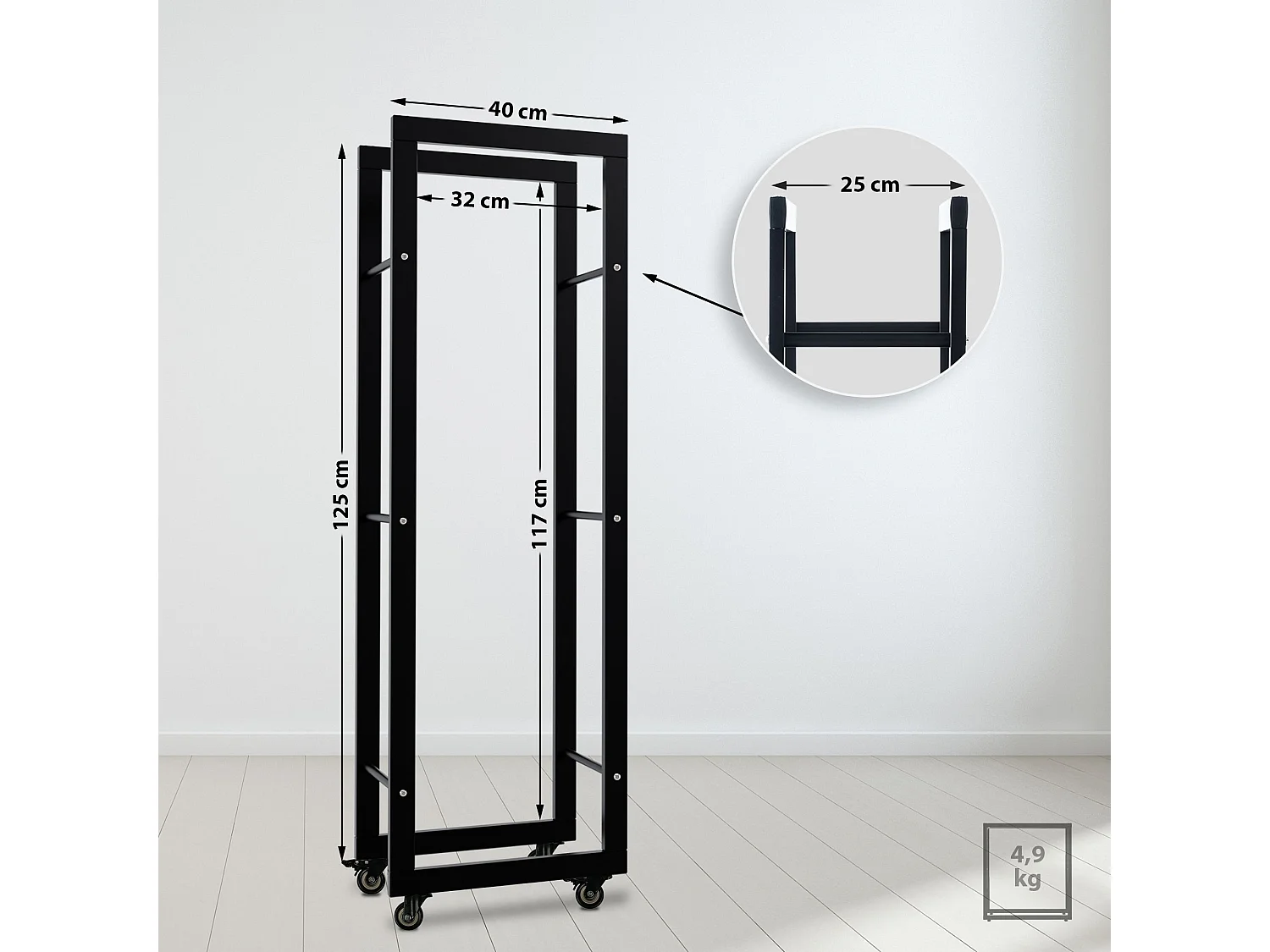 Etagère bois de cheminée - Métal - 25x40x125 cm - Noir - Keri