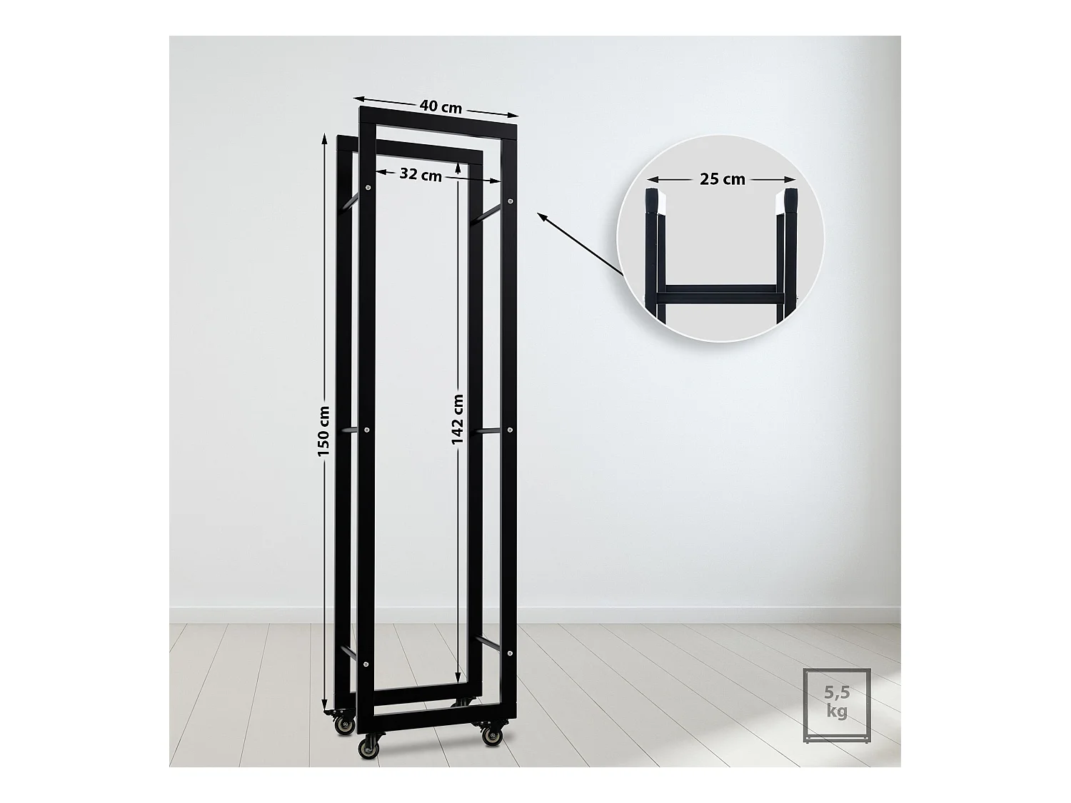 Etagère bois de cheminée - Métal - 25x40x150 cm - Noir - Keri