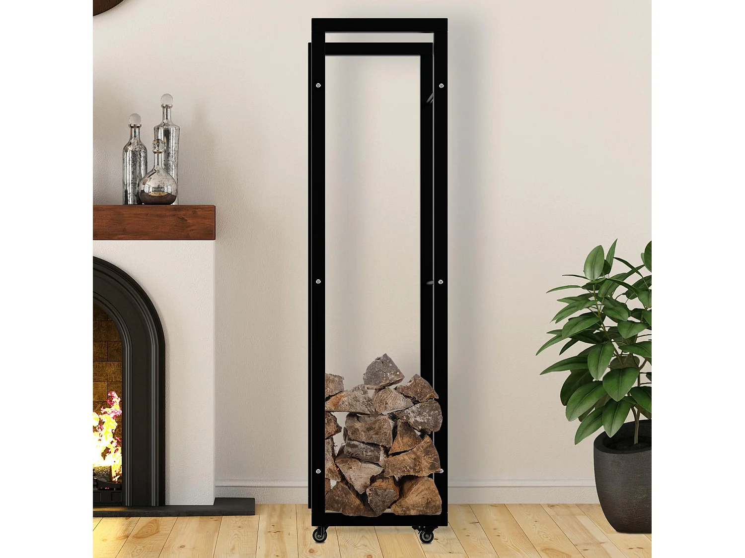 Etagère bois de cheminée - Métal - 25x40x150 cm - Noir - Keri