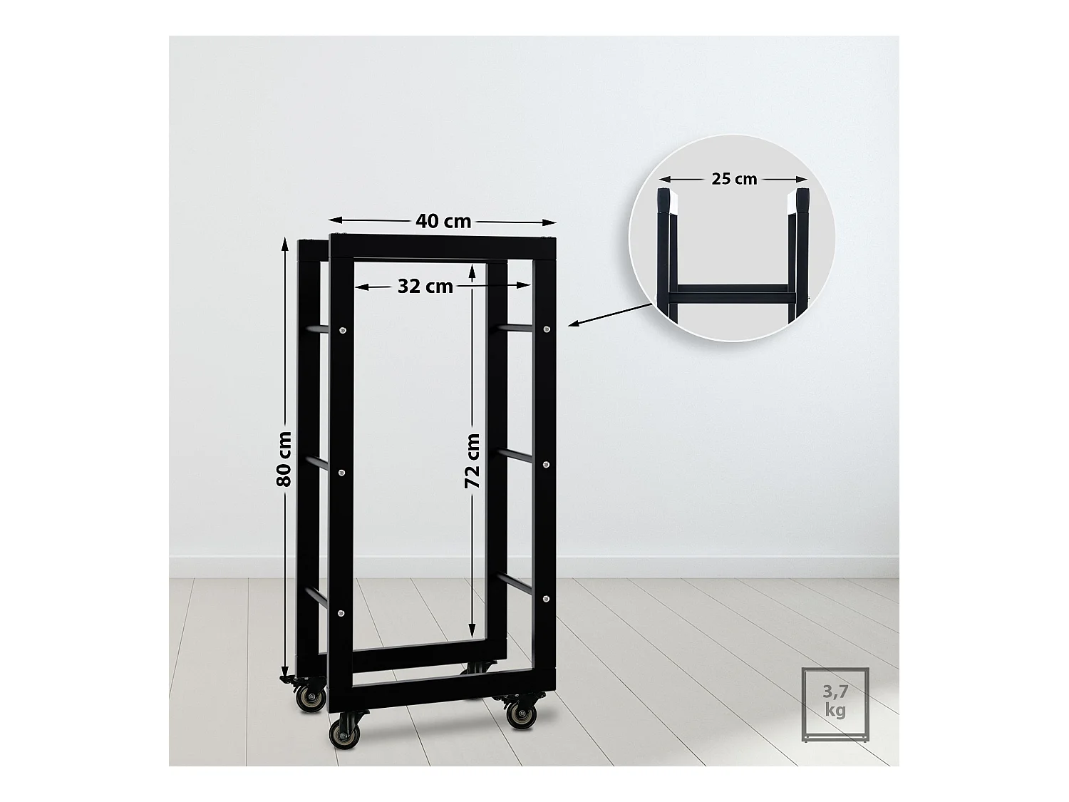 Etagère bois de cheminée - Métal - 25x40x80 cm - Noir - Keri