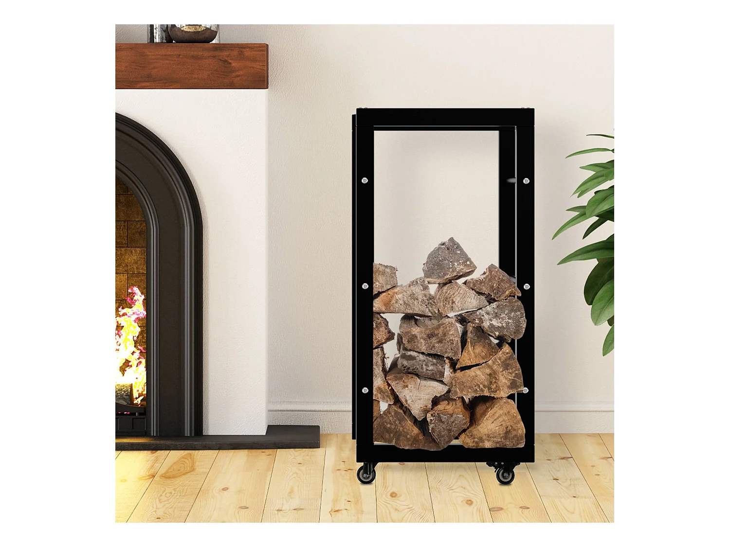 Etagère bois de cheminée - Métal - 25x40x80 cm - Noir - Keri