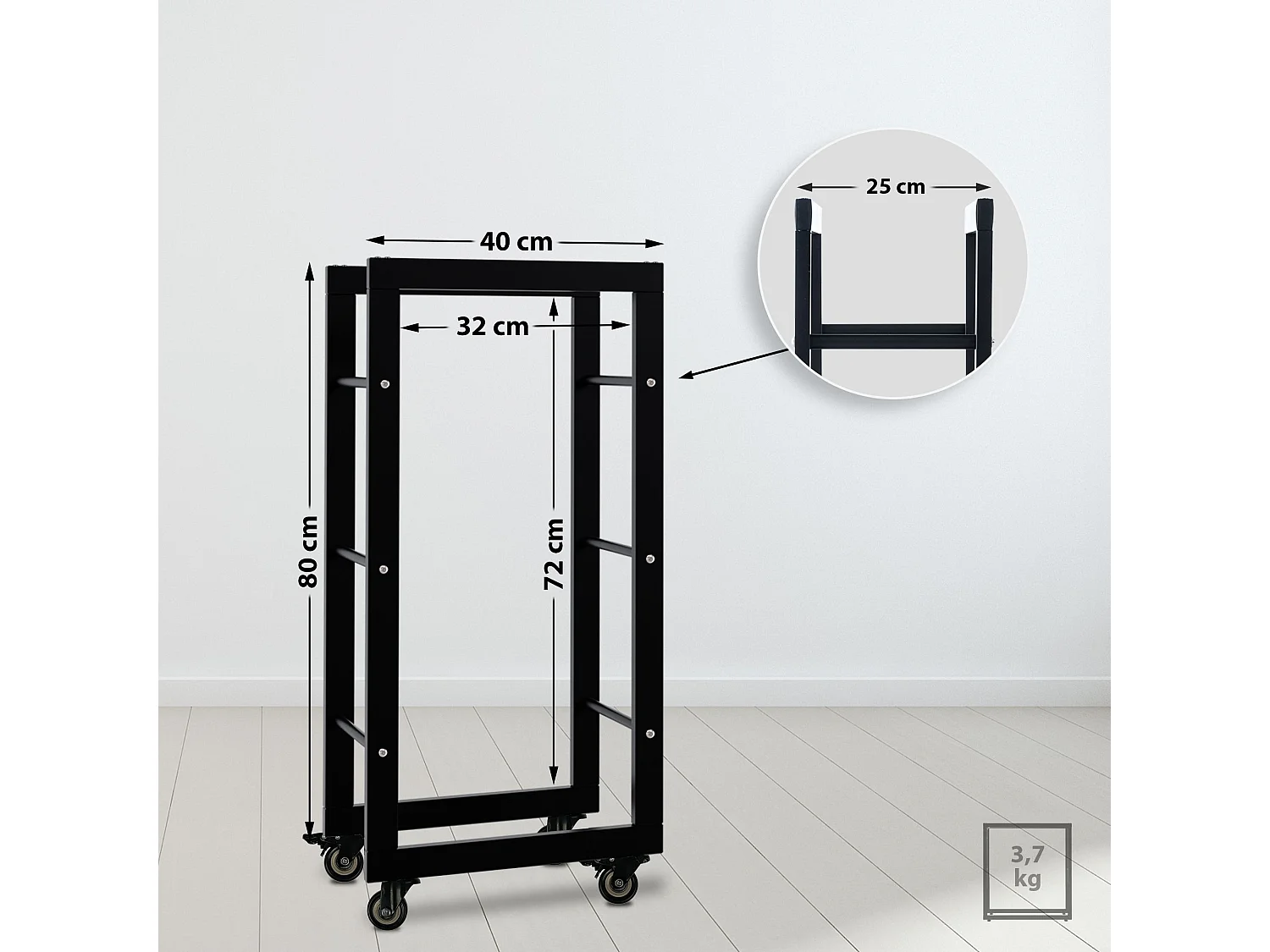 Etagère bois de cheminée - Métal - 25x40x80 cm - Noir - Keri