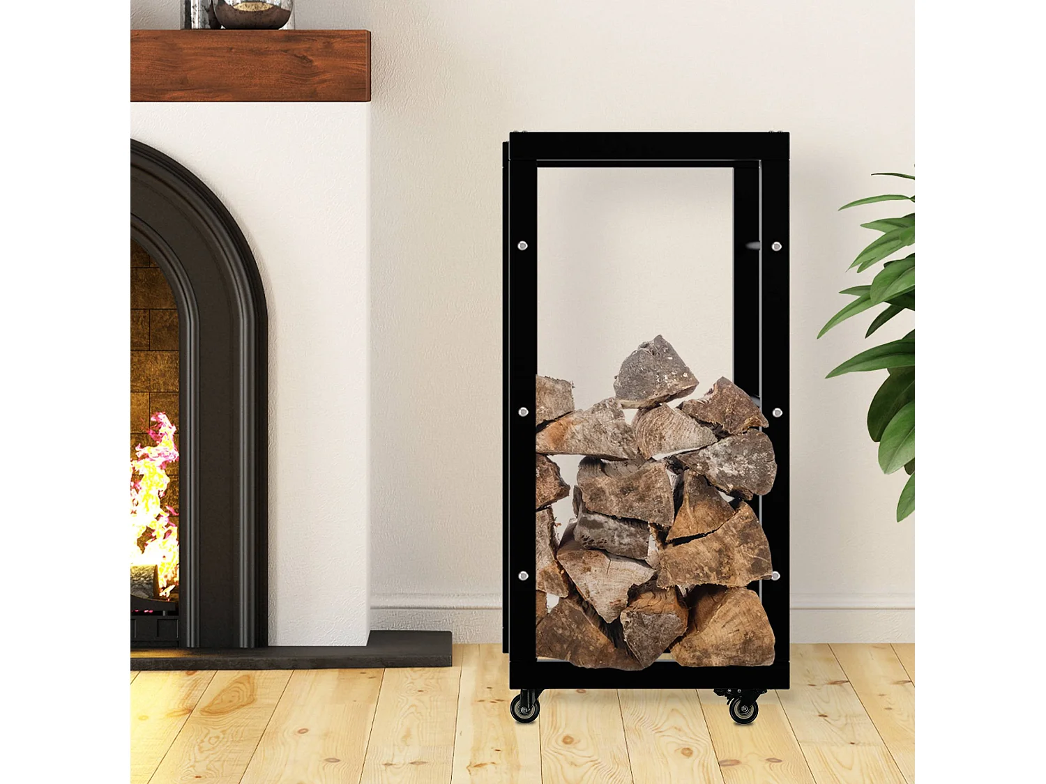 Etagère bois de cheminée - Métal - 25x40x80 cm - Noir - Keri