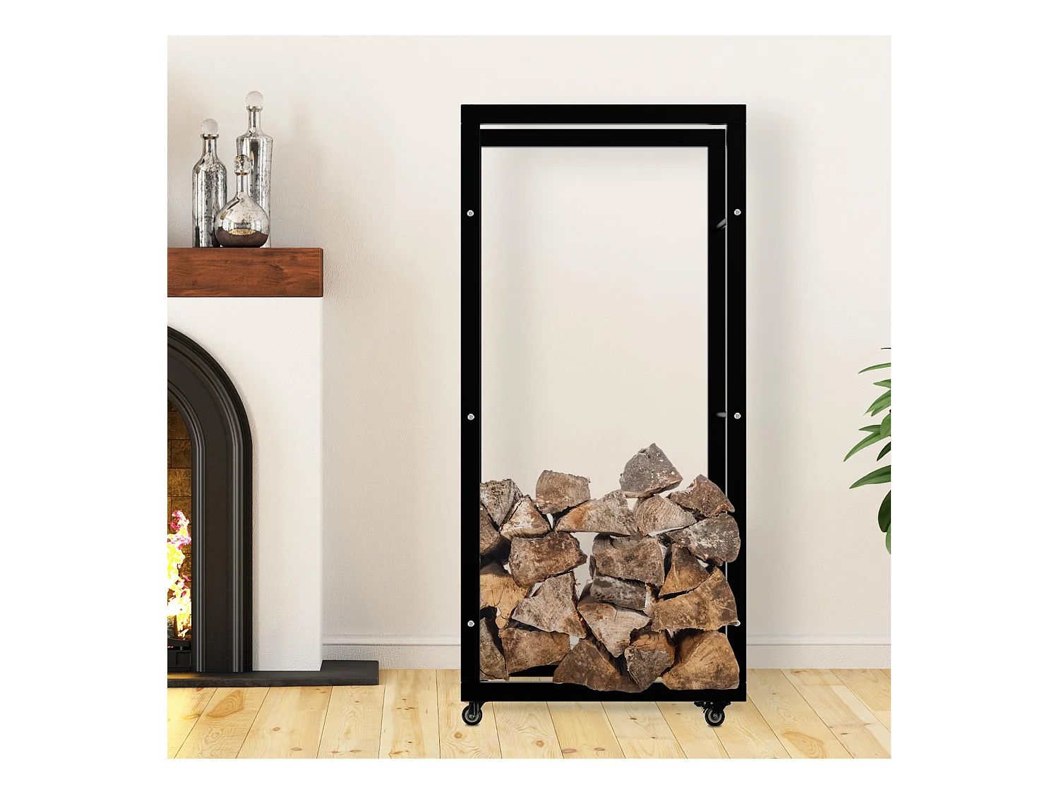 Etagère bois de cheminée - Métal - 25x60x125 cm - Noir - Keri