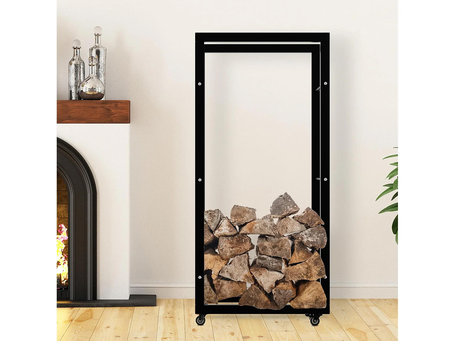 Etagère bois de cheminée - Métal - 25x60x125 cm - Noir - Keri