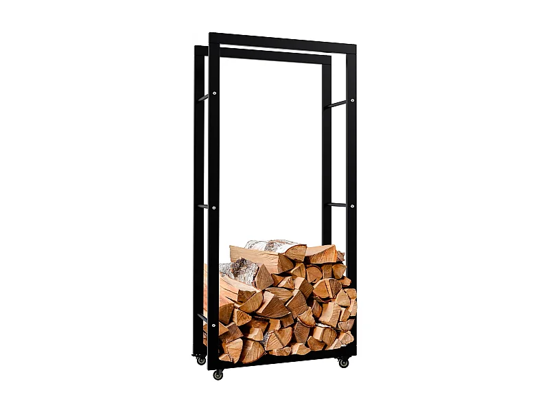 Etagère bois de cheminée - Métal - 25x60x125 cm - Noir - Keri