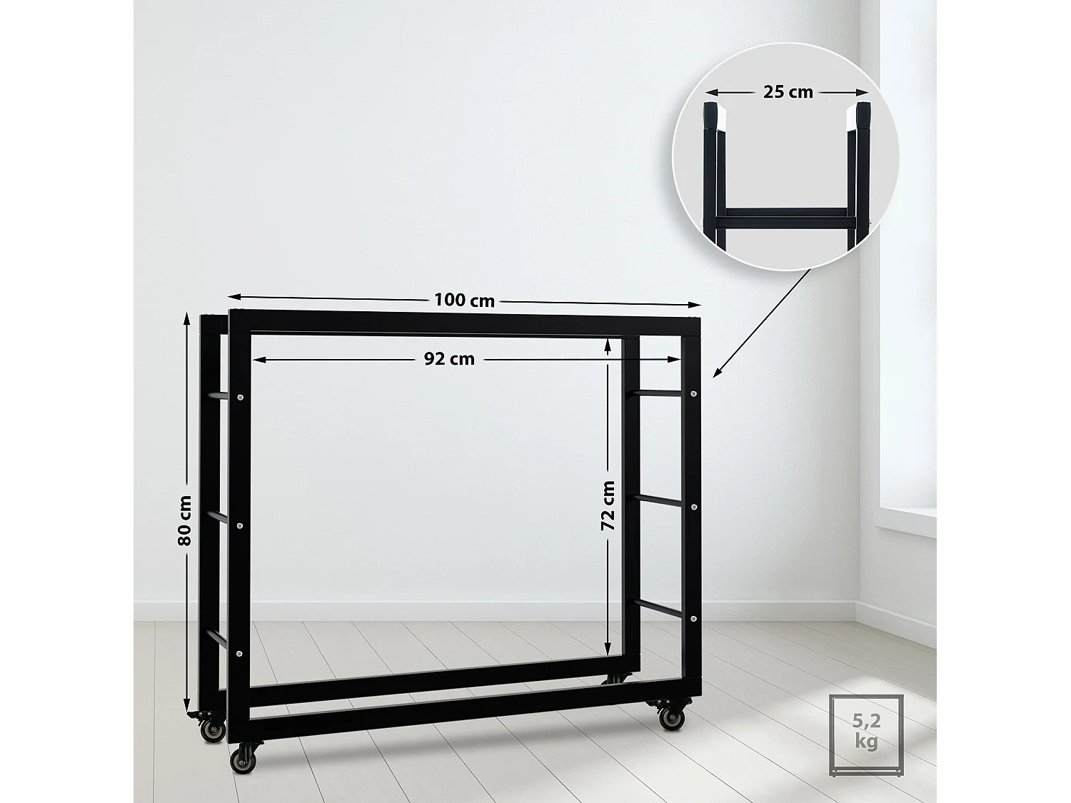 Etagère bois de cheminée - Métal - 25x100x80 cm - Noir - Keri