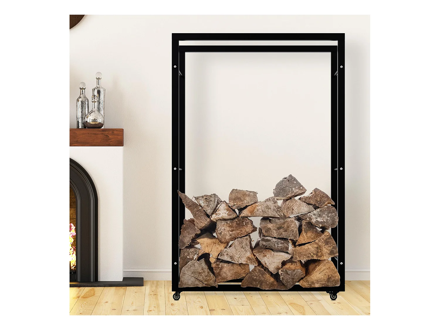 Etagère bois de cheminée - Métal - 25x100x150 cm - Noir - Keri