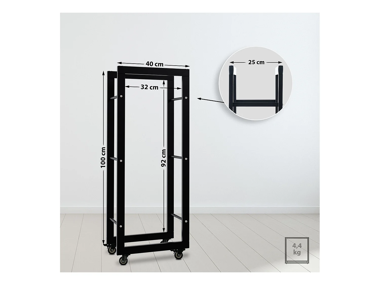 Etagère bois de cheminée - Métal - 25x40x100 cm - Noir - Keri