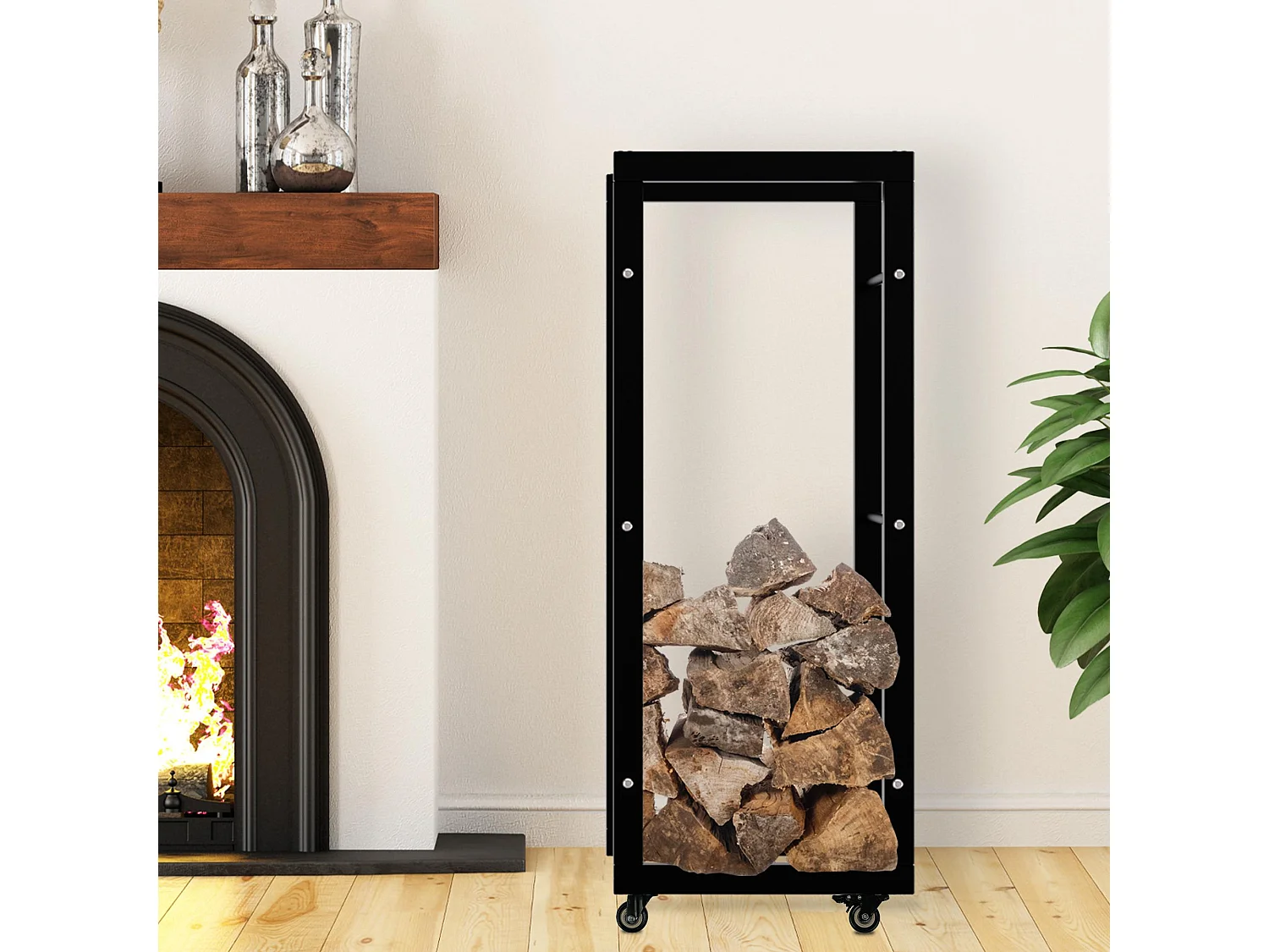 Etagère bois de cheminée - Métal - 25x40x100 cm - Noir - Keri