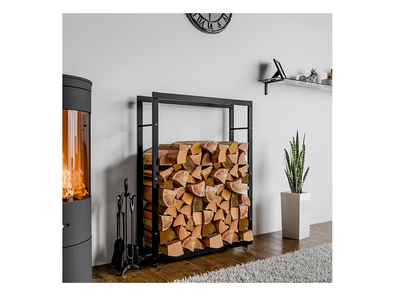 Etagère bois de cheminée - Métal - 25x80x125 cm - Noir - Keri