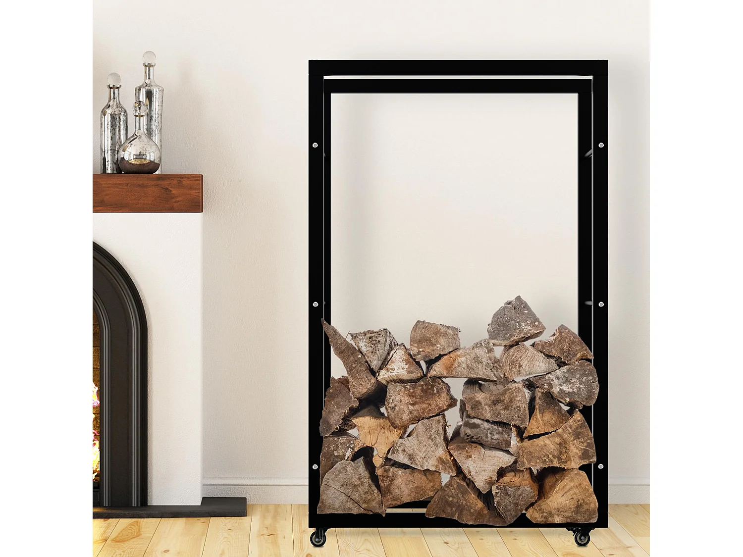 Etagère bois de cheminée - Métal - 25x80x125 cm - Noir - Keri