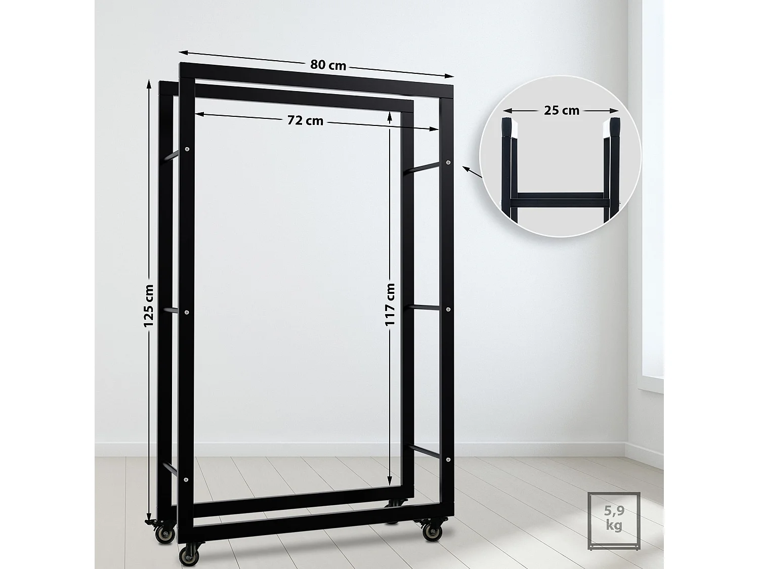 Etagère bois de cheminée - Métal - 25x80x125 cm - Noir - Keri