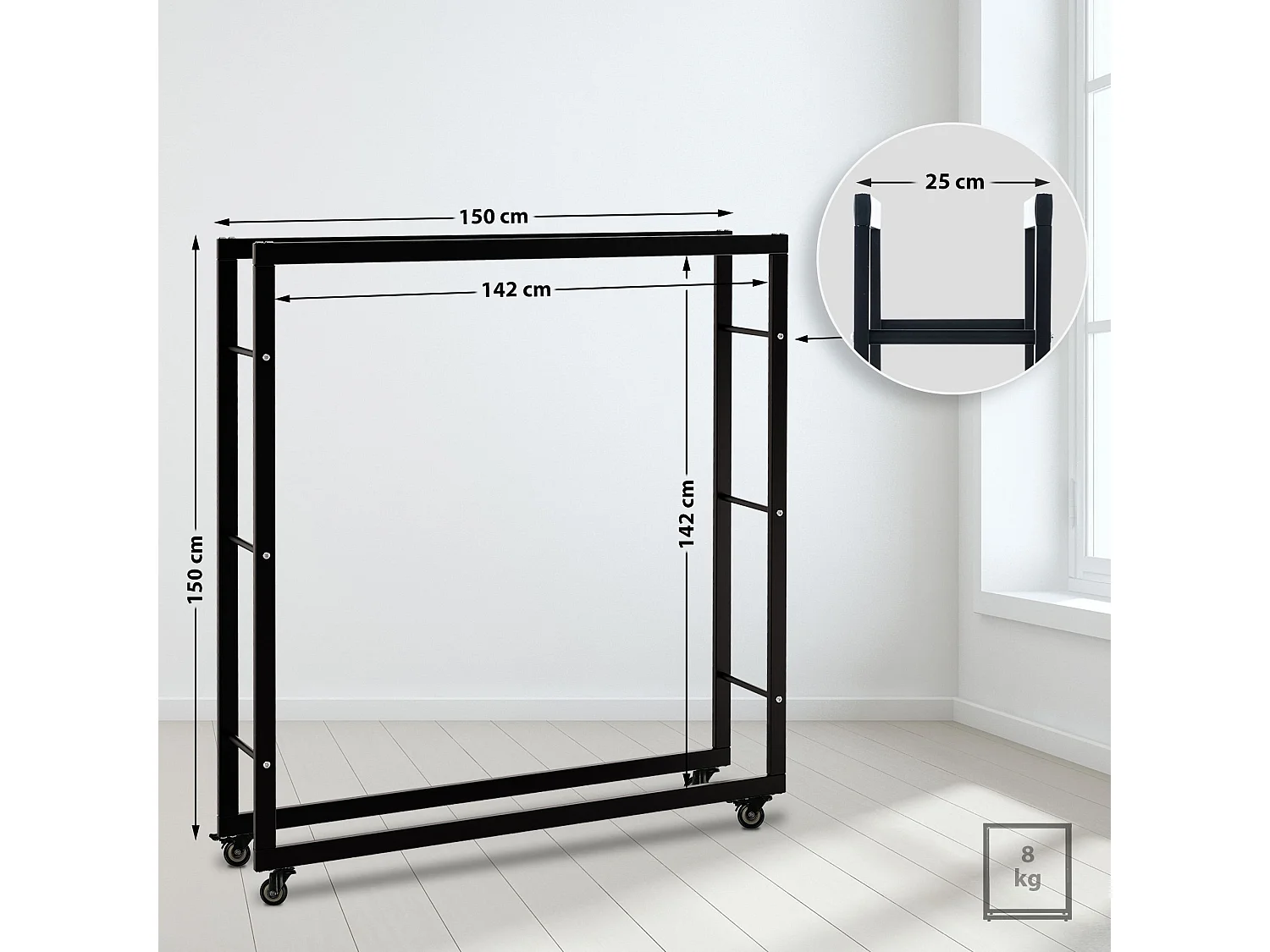 Etagère bois de cheminée - Métal - 25x150x150 cm - Noir - Keri