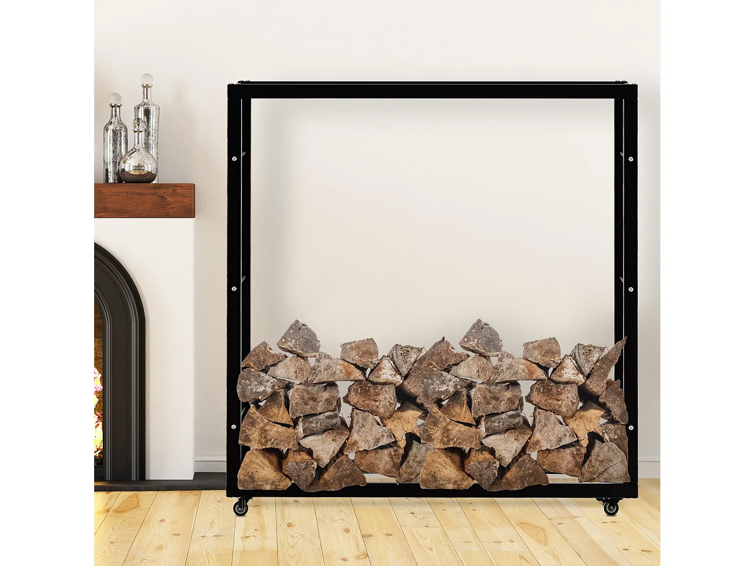 Etagère bois de cheminée - Métal - 25x150x150 cm - Noir - Keri