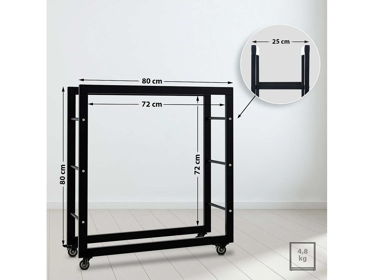 Etagère bois de cheminée - Métal - 25x80x80 cm - Noir - Keri
