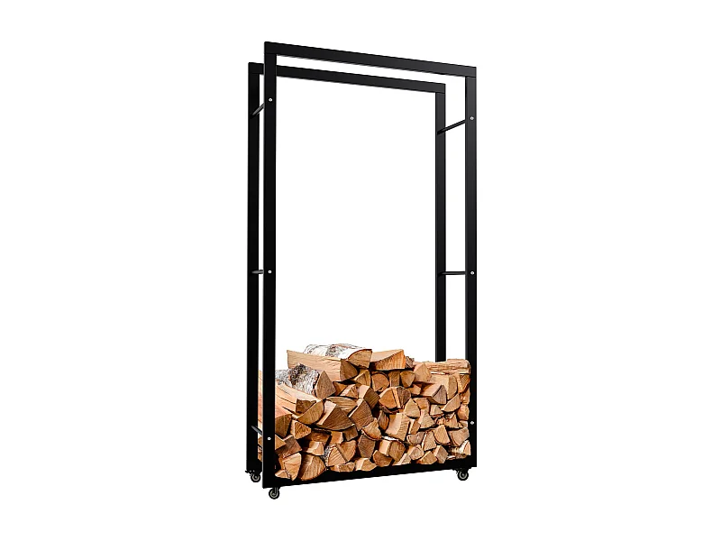 Etagère bois de cheminée - Métal - 25x80x150 cm - Noir - Keri