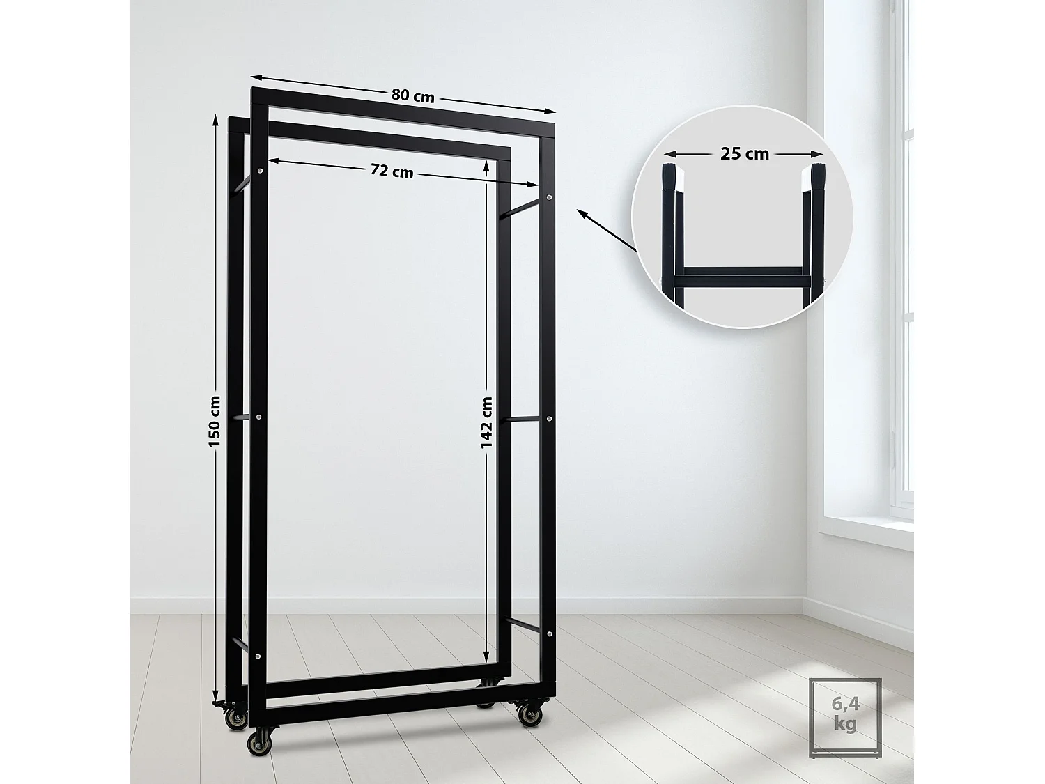 Etagère bois de cheminée - Métal - 25x80x150 cm - Noir - Keri