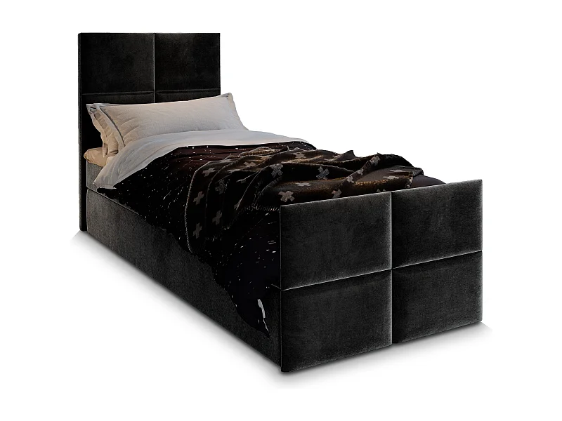 Boxspringbed ARIEL 80x200 cm Set met hoofdbord, bedbodem en matras, Zwart