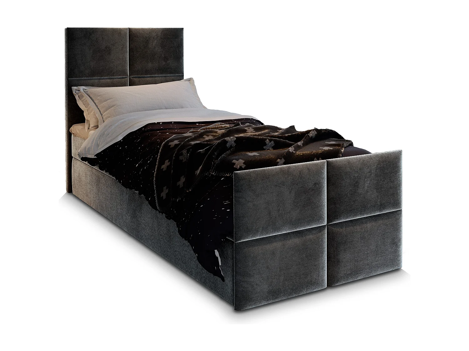 Boxspringbed ARIEL 100x200 cm Set met hoofdbord, bedbodem en matras, Antracietgrijs