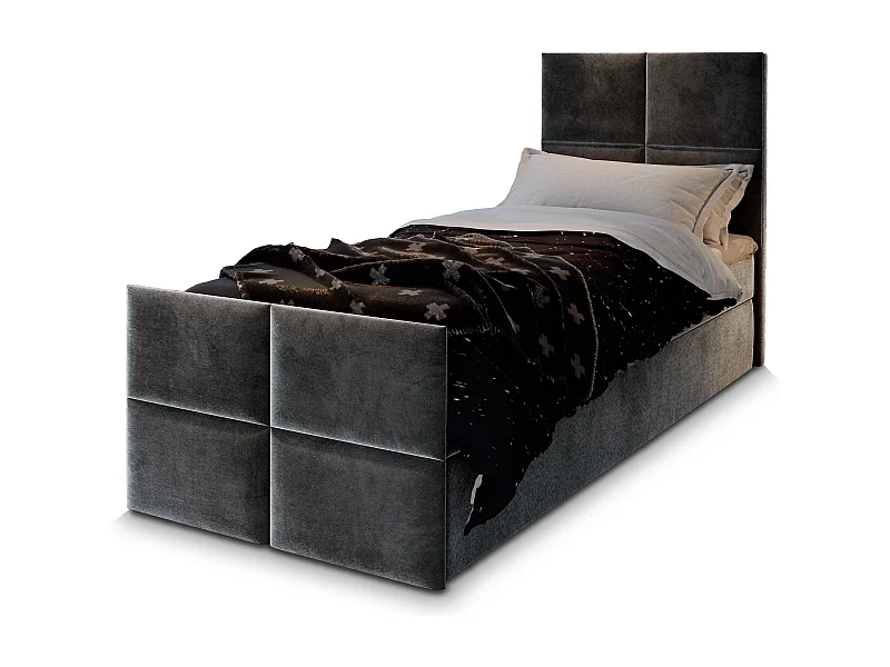 Boxspringbed ARIEL 100x200 cm Set met hoofdbord, bedbodem en matras, Antracietgrijs